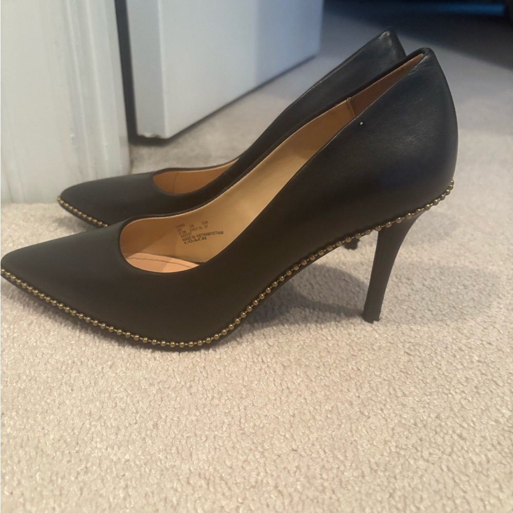 Coach Black Heels with Gold Trim - Picture 4 of 6